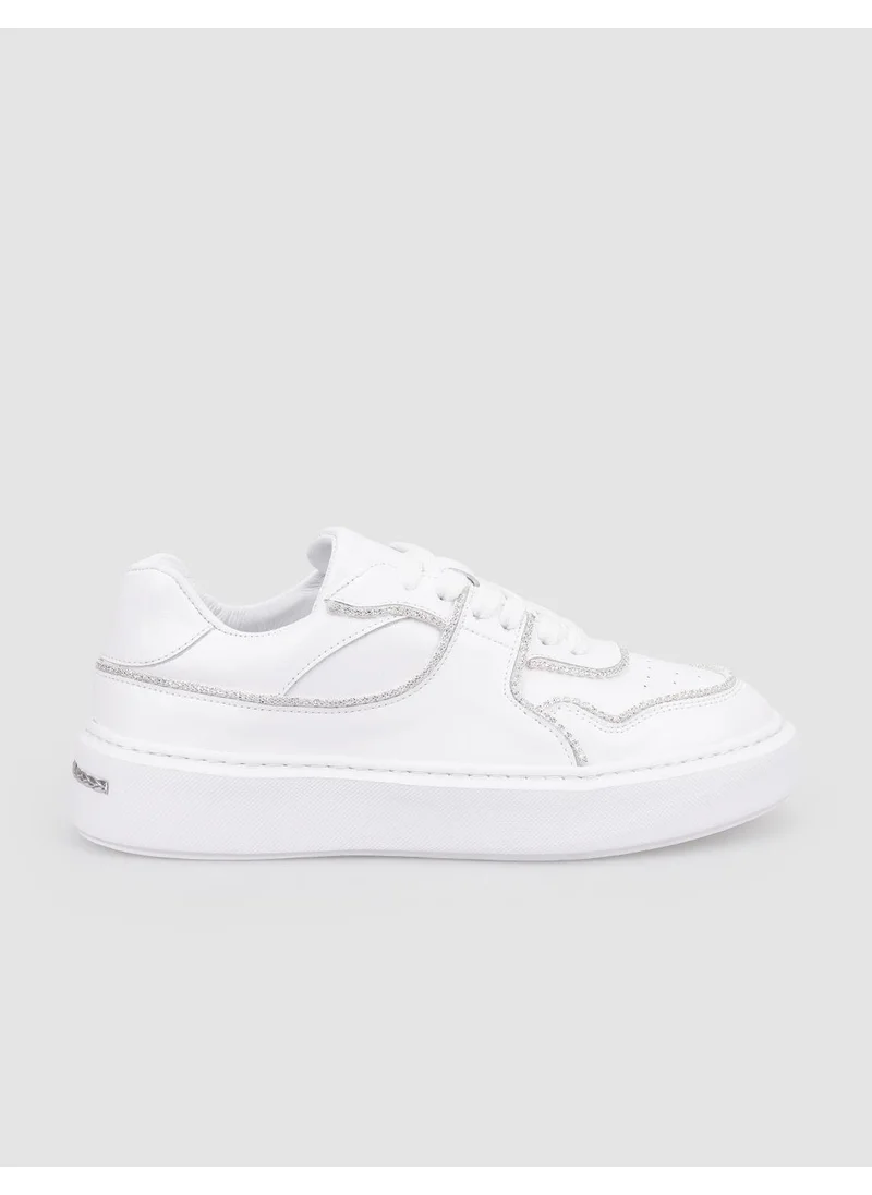 Cabani 100% Genuine Leather White Patent Leather Lace-Up Women's Sneakers