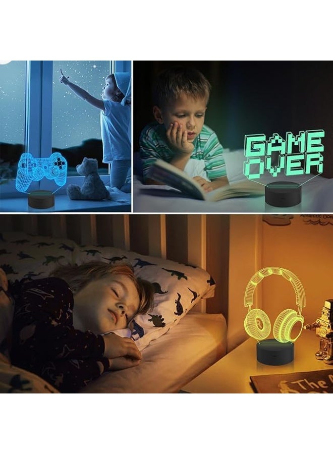 مصباح ثلاثي الأبعاد Game Over – بتصميم يد تحكم وسماعات، بحجم 15×20 سم و3 أنماط إضاءة، مثالي لديكور غرف الألعاب  - Image 3