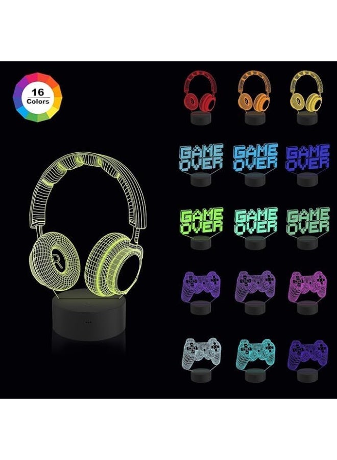 مصباح ثلاثي الأبعاد Game Over – بتصميم يد تحكم وسماعات، بحجم 15×20 سم و3 أنماط إضاءة، مثالي لديكور غرف الألعاب  - Image 2