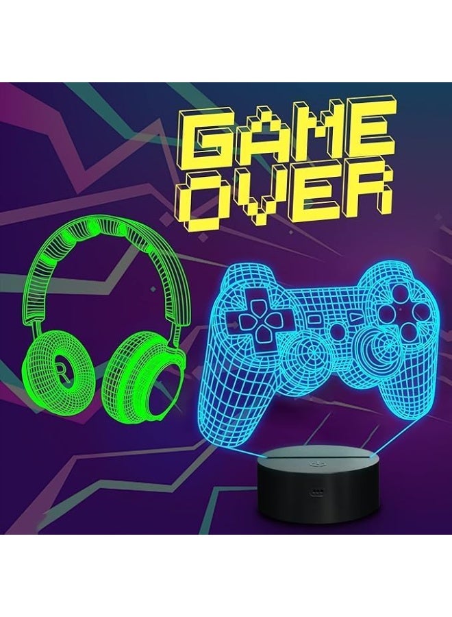 مصباح ثلاثي الأبعاد Game Over – بتصميم يد تحكم وسماعات، بحجم 15×20 سم و3 أنماط إضاءة، مثالي لديكور غرف الألعاب  - Image 1