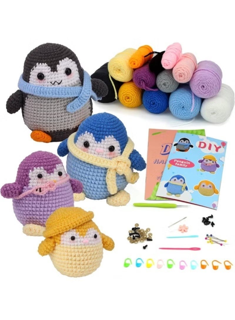 Tagkita 4-Piece Penguin Crochet Set Beginner Crochet Kit Crochet Starter Kit for Adult and Child Crochet Enthusiasts - Image 1
