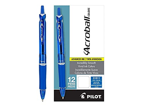 PILOT Acroball Colors Advanced Ink Refillable & Retractable Ball Point Pens, Medium Point, Blue Ink, 12-Pack (31811) - Image 2