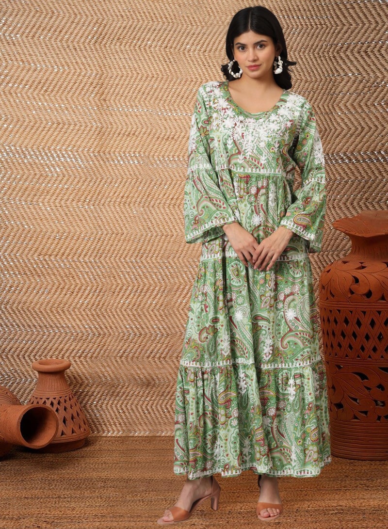 الايا جلابية قطن مولمول مطرزة شيكانكاري بتصميم - مزموم - Image 1