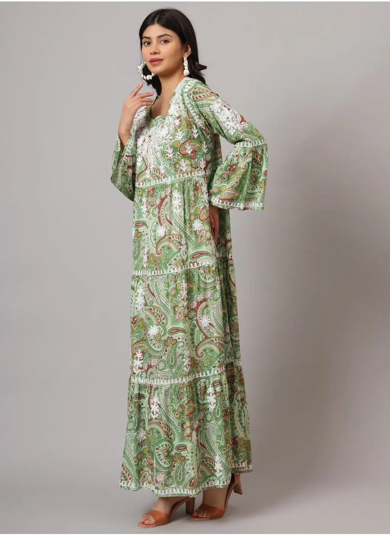 Alaya Hand Embroidered Chikankari A-Line Gathering Pattern Mulmul Cotton Jalabiya-AL3673