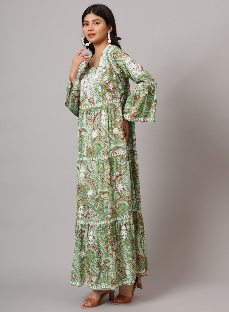 الايا جلابية قطن مولمول مطرزة شيكانكاري بتصميم - مزموم - Image 4