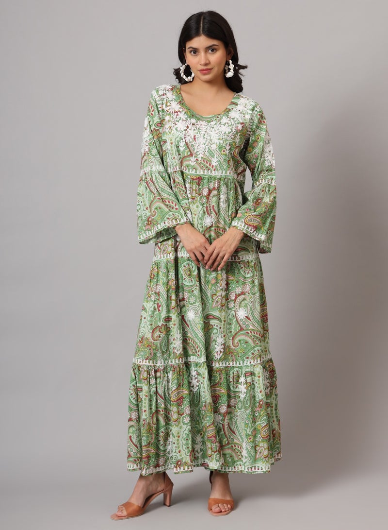 الايا جلابية قطن مولمول مطرزة شيكانكاري بتصميم - مزموم - Image 2