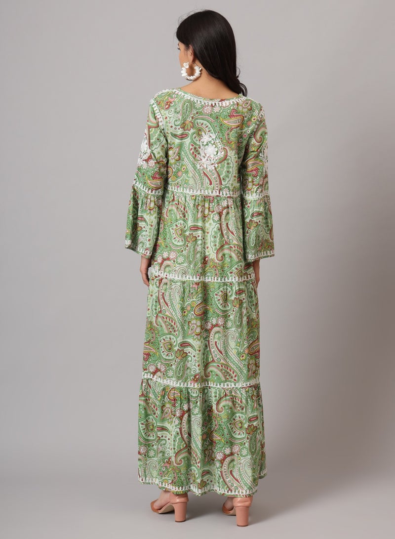 الايا جلابية قطن مولمول مطرزة شيكانكاري بتصميم - مزموم - Image 3