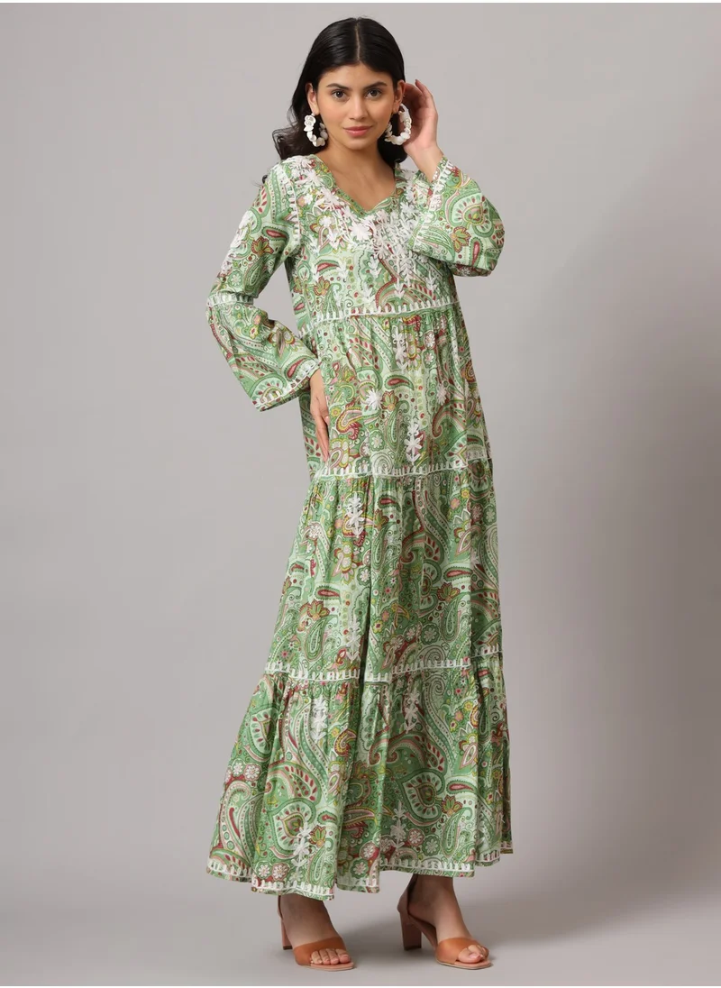 Alaya Hand Embroidered Chikankari A-Line Gathering Pattern Mulmul Cotton Jalabiya-AL3673