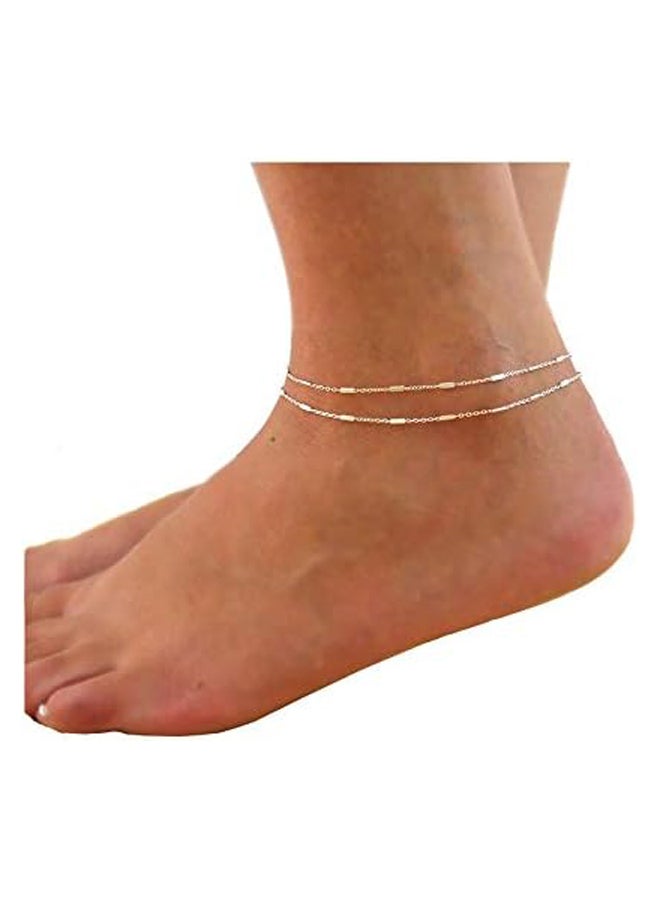 Dainty Ankle Bracelet,14K Gold Plated Tiny Bead Anklet Dainty White Cubic Zirconia Cross Tassel Foot Chain Cute Lucky Moon Evil Eye Foot Jewelry Boho Anklets for Women - Image 3