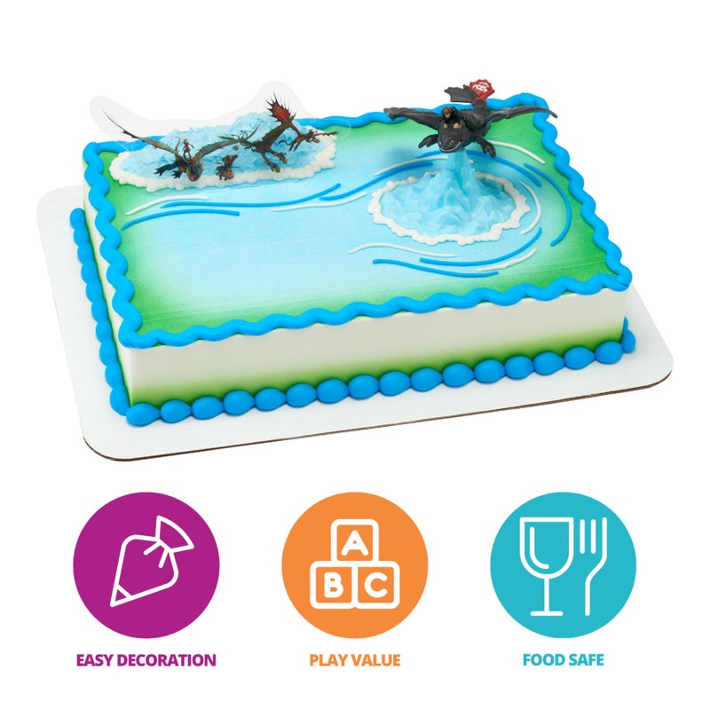 DecoPac DecoSet How To Train Your Dragon Cake Topper, Cake Decoration With Toothless & Hiccup Figurine and Background Cake Pic For Birthday Cakes & Celebration Bakes - Image 2