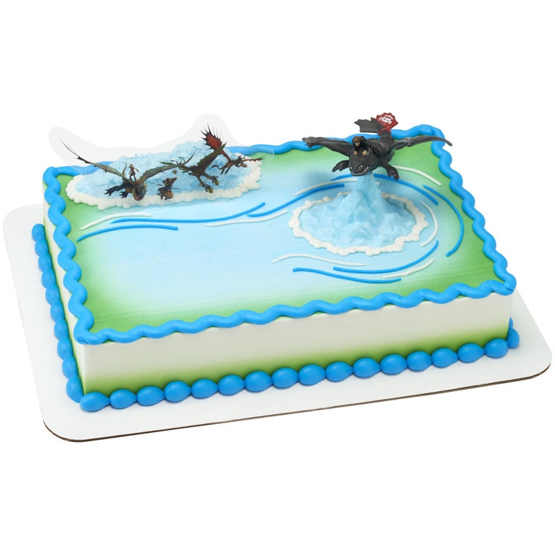 DecoPac DecoSet How To Train Your Dragon Cake Topper, Cake Decoration With Toothless & Hiccup Figurine and Background Cake Pic For Birthday Cakes & Celebration Bakes - Image 1