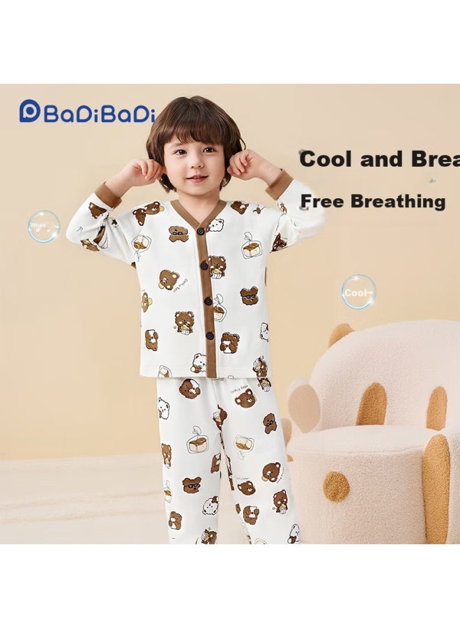 Badibadi Spring And Autumn Infant And Toddler Home Wear Pajama Set, Skin-friendly Comfortable Outdoor Air Conditioning Suit, Little Bear Playmate, Size 90 - Image 1