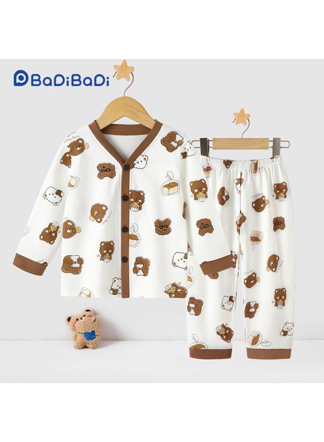 Badibadi Spring And Autumn Infant And Toddler Home Wear Pajama Set, Skin-friendly Comfortable Outdoor Air Conditioning Suit, Little Bear Playmate, Size 90 - Image 2