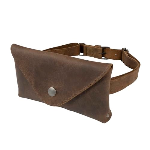 Hide & Drink, Waist Pouch, Fanny Pack, Medieval Bag, Vintage Purse, Phone Holder Cable Case, Easy Travel for Digital Nomads, Full Grain Leather, Handmade, Bourbon Brown - Image 1