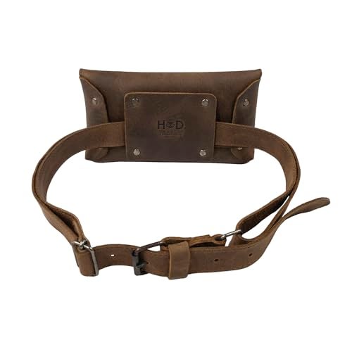 Hide & Drink, Waist Pouch, Fanny Pack, Medieval Bag, Vintage Purse, Phone Holder Cable Case, Easy Travel for Digital Nomads, Full Grain Leather, Handmade, Bourbon Brown - Image 4