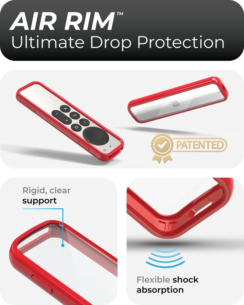 TotalMount Air Rim Case for Apple TV Remotes – Slim, Hybrid Apple TV Remote Case with Ultimate Drop Protection – Red Perimeter Cover & Clear Back - Image 2