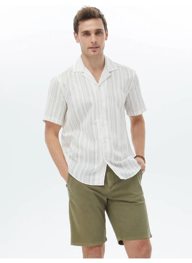 Kip Ecru Striped Regular Fit Woven Classic Shirt