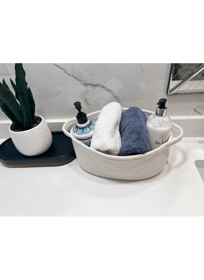 GiftExpress White Woven Basket - 13" X 8" X 5" Cotton Rope Organizing Baskets With Handle For Baby Items Or Cat & Dog Toys - Cute Soft Gift Basket Storage Bin W/Handles  - Image 4
