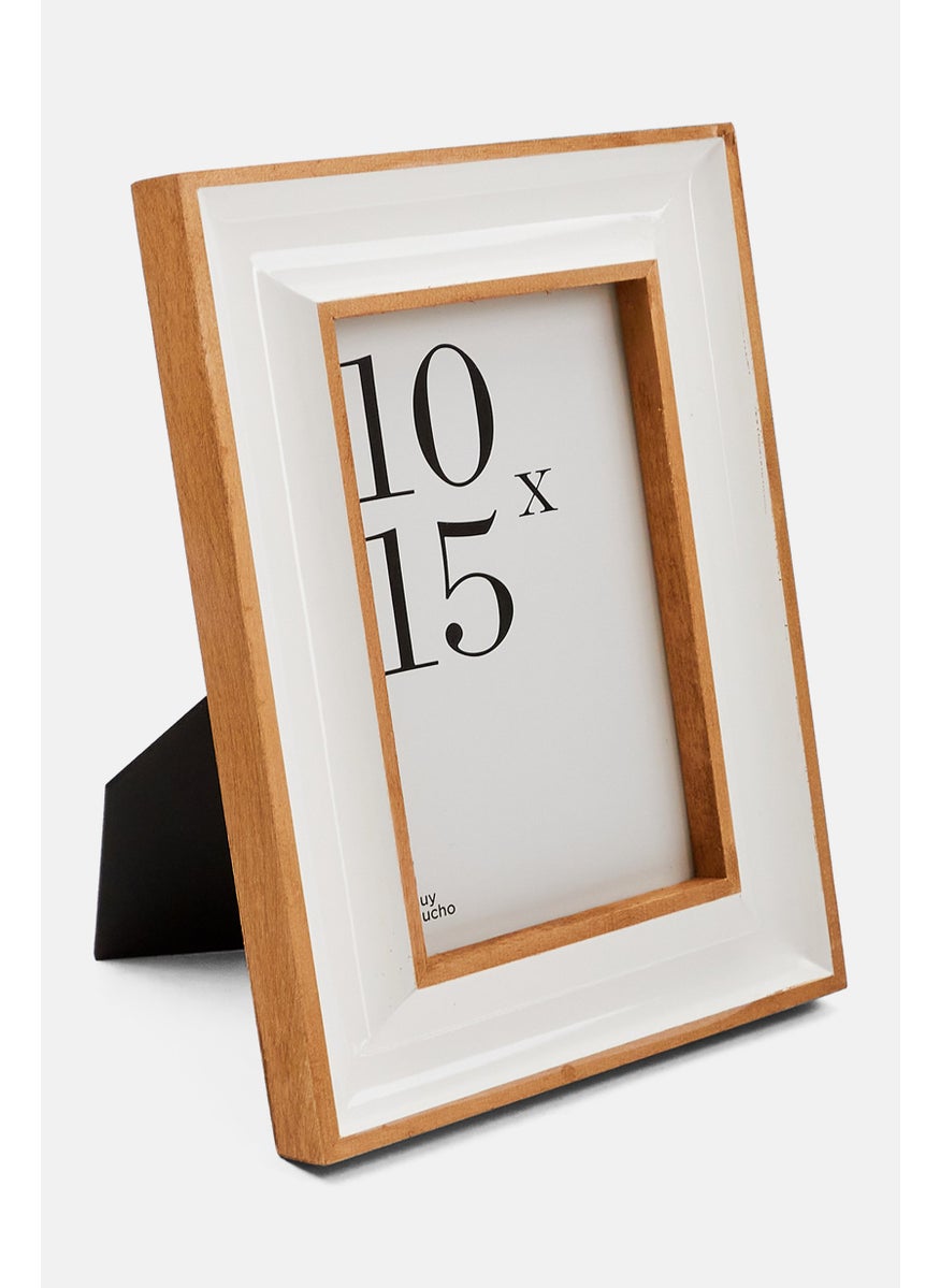 Muy Mucho إطار صورة خشبي 10 x 15، تان/أبيض  - Image 3