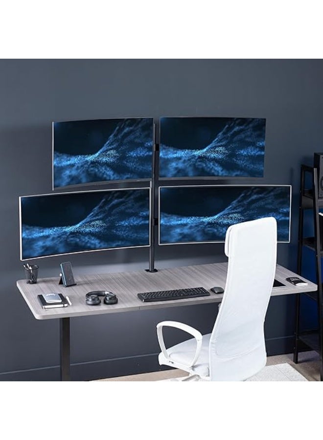 Premium Quad Monitor Desk Mount – Heavy-Duty Stand for 4 Computer Screens (19 to 32 Inches) – Full Motion Articulating Arms – Universal VESA 75x75 & 100x100mm Compatible - Image 2