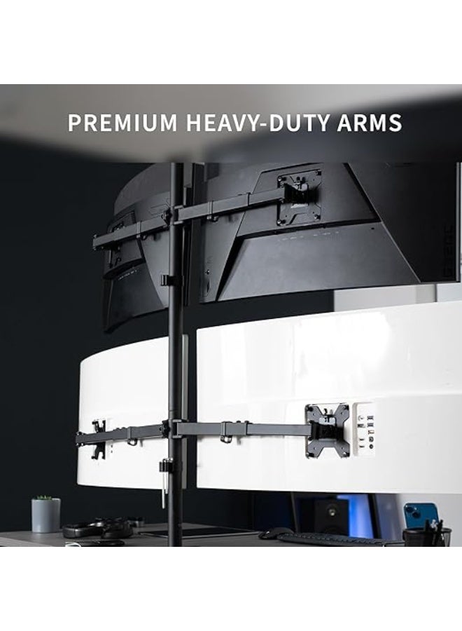 Premium Quad Monitor Desk Mount – Heavy-Duty Stand for 4 Computer Screens (19 to 32 Inches) – Full Motion Articulating Arms – Universal VESA 75x75 & 100x100mm Compatible - Image 3