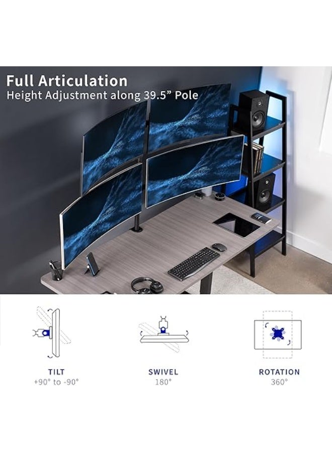 Premium Quad Monitor Desk Mount – Heavy-Duty Stand for 4 Computer Screens (19 to 32 Inches) – Full Motion Articulating Arms – Universal VESA 75x75 & 100x100mm Compatible - Image 5