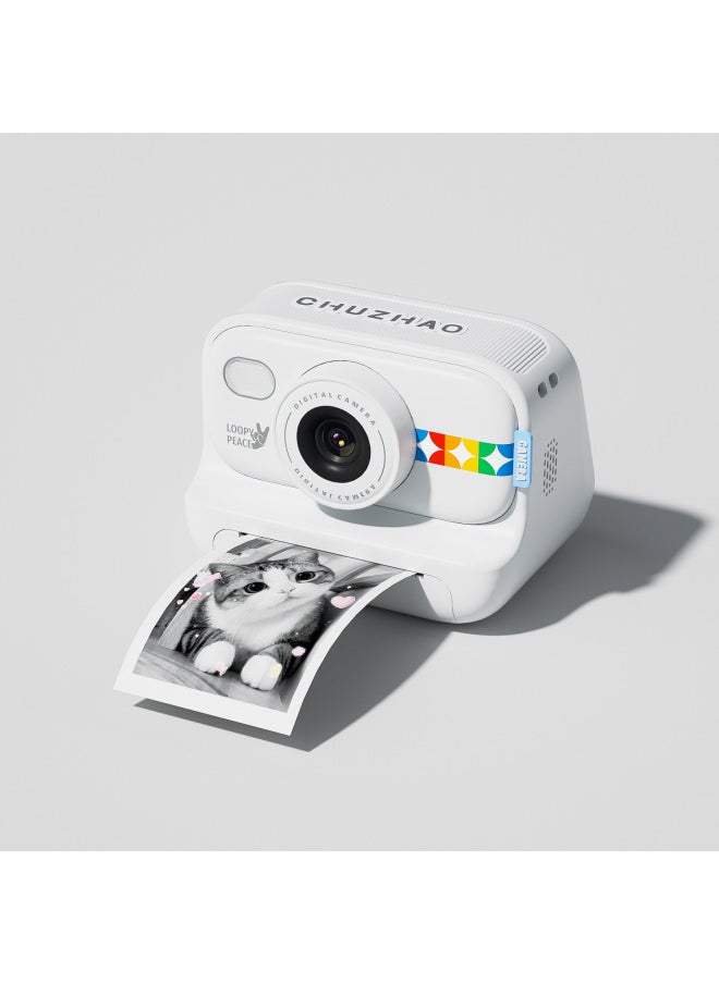 Generic Explosions Children's Camera Photographable Printable Toy HD Polaroid Digital Camera Direct Sales-Color:S9 White + 3 Rolls Of Color Printing Paper  - Image 1