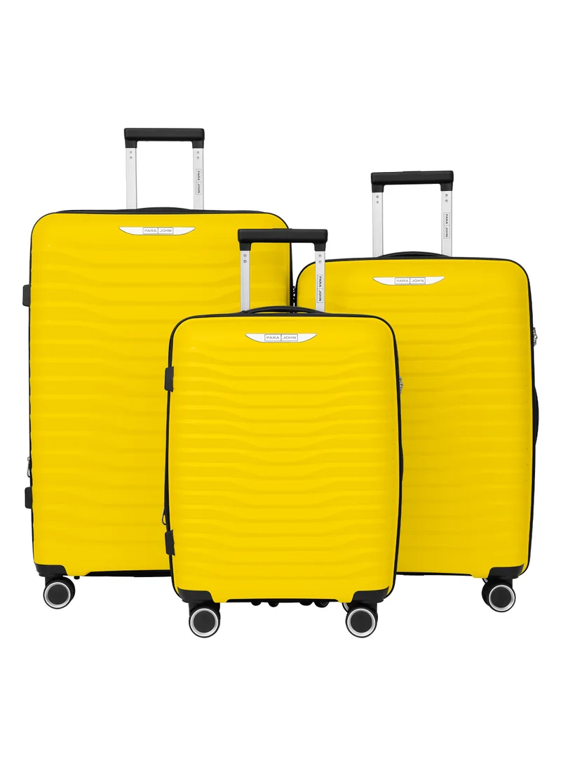 PARA JOHN TRACE Series - 3 Piece Expandable Polypropylene Luggage Set with 360 Dual Wheels | Durable, Lightweight & Stylish 20,24,28 Sizes- Yellow