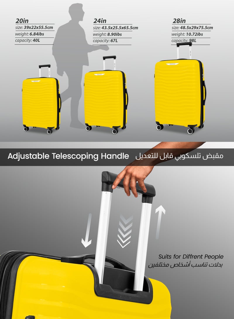 بارا جون مجموعة حقائب سفر بارا جون ترايس ثلاث قطع قابلة للتوسيع من البولي بروبلين بعجلات مزدوجة  درجة مقاسات  و  و  باللون الأصفر - Image 5