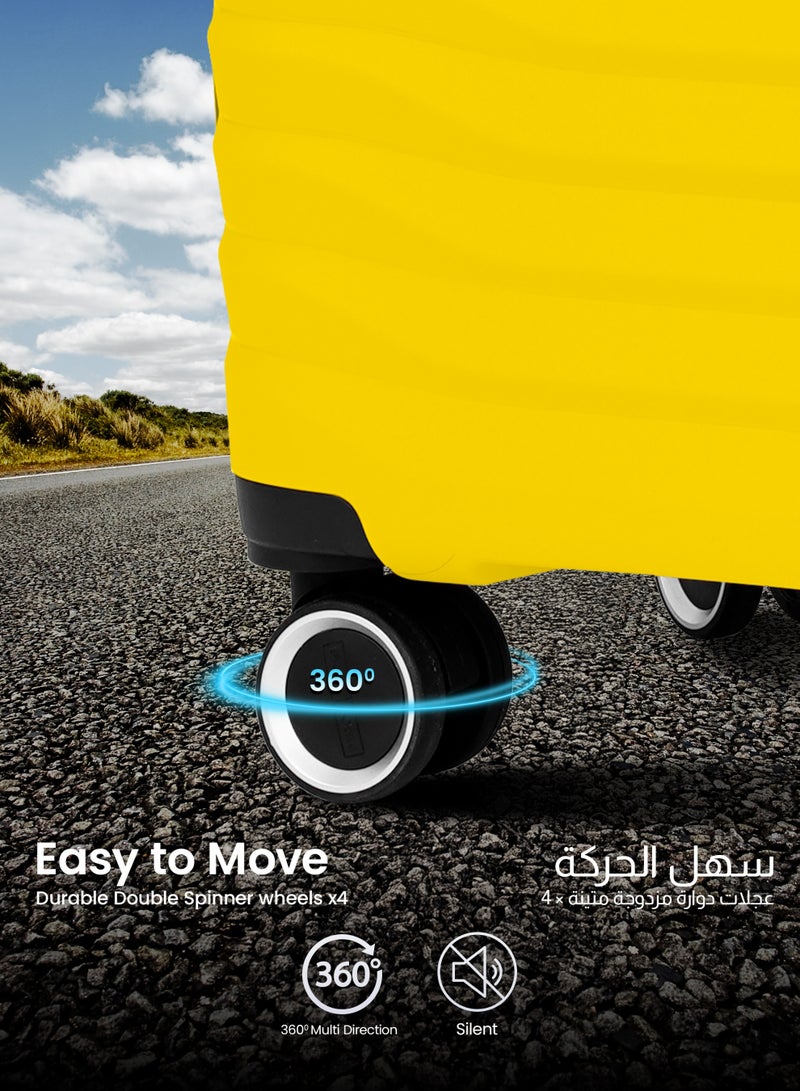 بارا جون مجموعة حقائب سفر بارا جون ترايس ثلاث قطع قابلة للتوسيع من البولي بروبلين بعجلات مزدوجة  درجة مقاسات  و  و  باللون الأصفر - Image 3