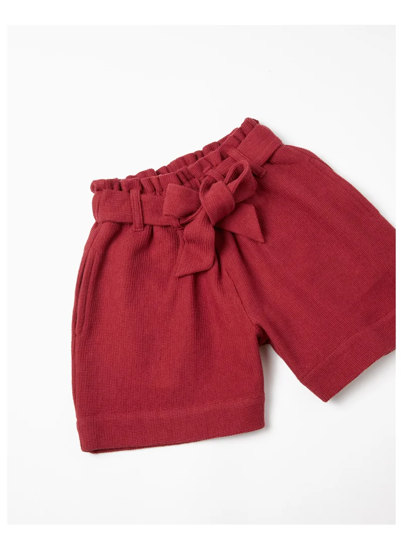 Zippy Zippy Cotton Paperbag Shorts With Bow For Girls Dark Red