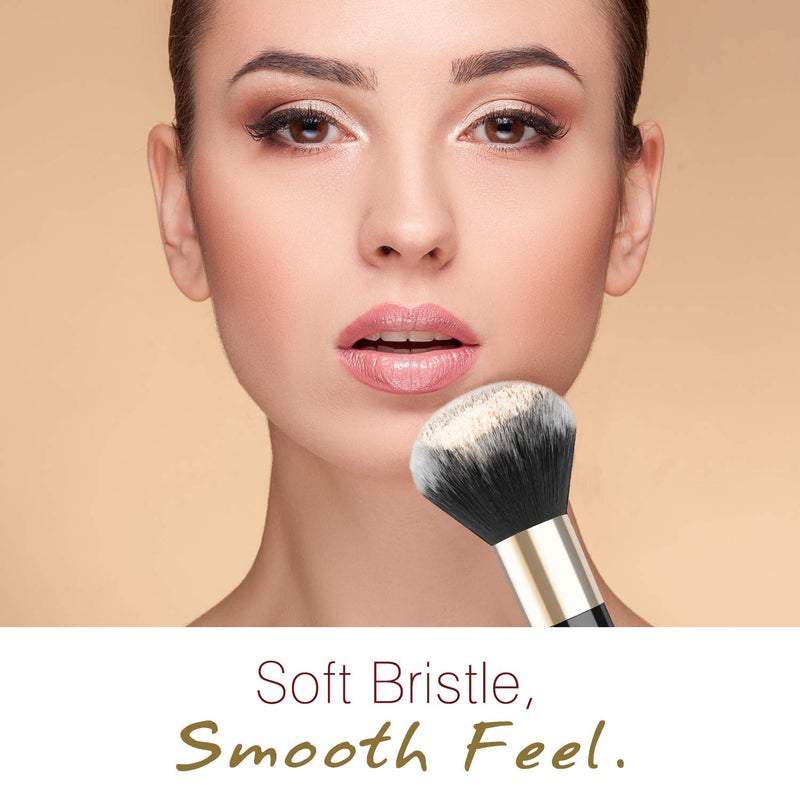 Luxspire Powder Makeup Brush, Flat Kabuki Brush, Single Large Makeup Brush Soft Face Mineral Powder Foundation Brush Blush Brush for Blending Makeup, Black & Gold - Image 2