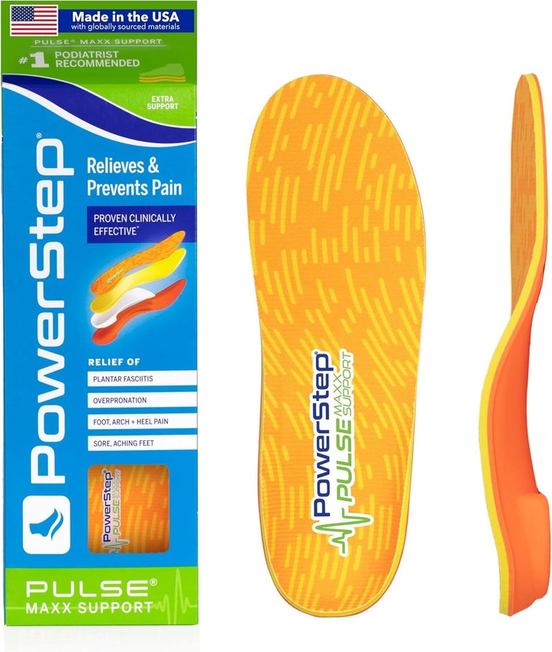PowerStep Pulse Maxx Running Insoles Overpronation Corrective Orthotic Inserts for Running Shoes Maximum Ankle Foot Pain Relief Arch Support Insoles Made in The USA Mens 11115