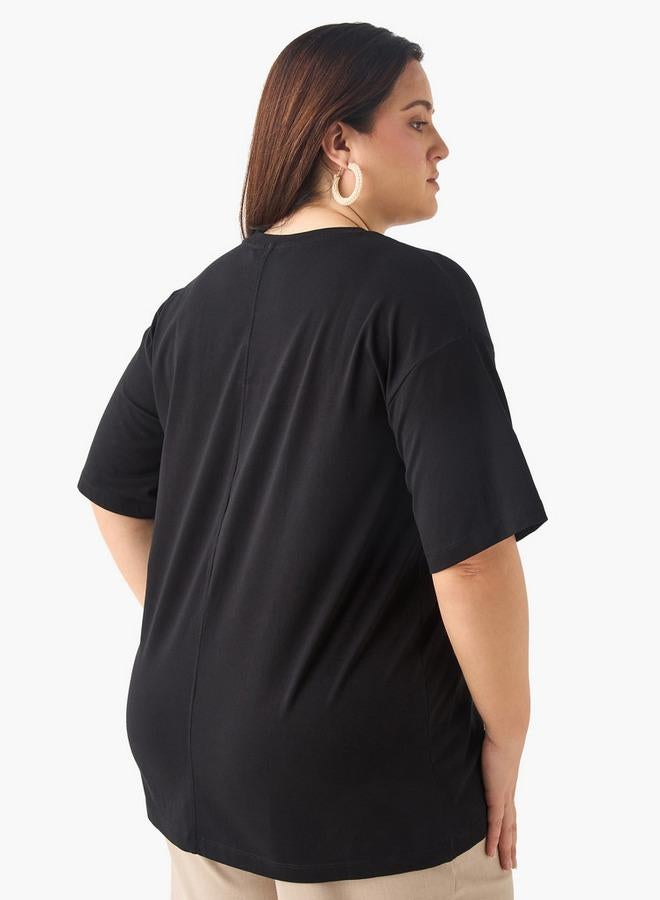  أولا بوبكن تيشيرت أولا بوبكن بمقاس كبير مزين بياقة دائرية وأكمام قصيرة - Image 3