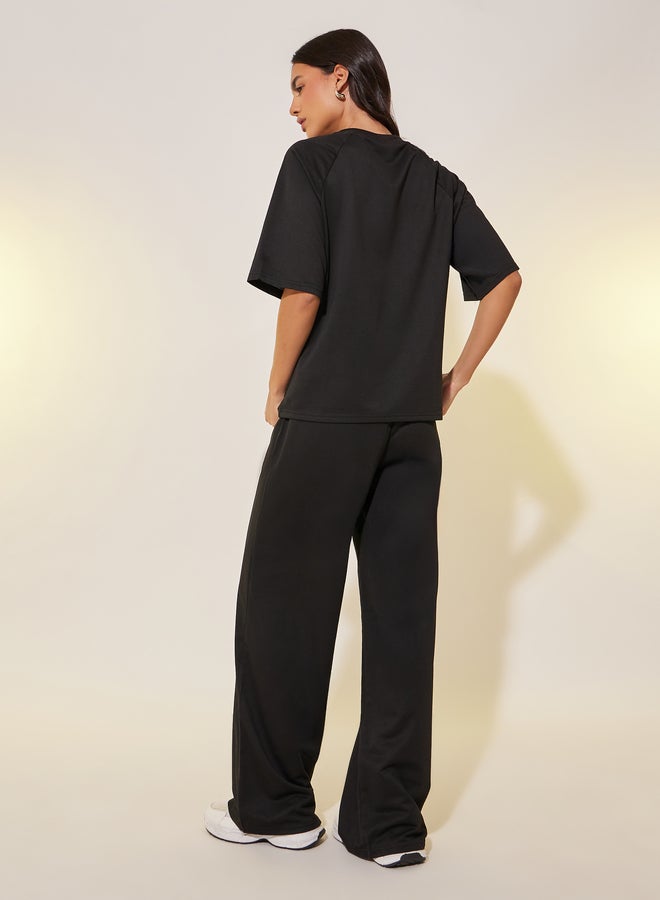 Take Two Slogan Print T-Shirt and Wide Leg Pants Co-Ords - Image 5