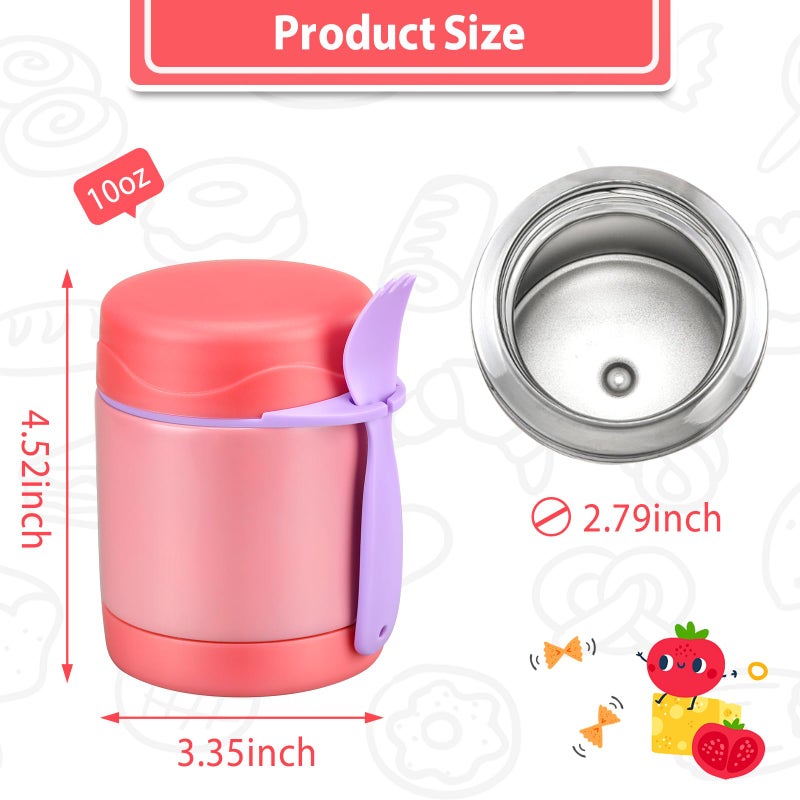 Howeemo 10oz Soup Thermo for Hot Food Kids,Lunch Thermo Kids Food Jar with Spoon Hot Insulated Food Containers,Leak Proof Stainless Steel Wide Mouth Lunch Thermo Jar for School(Pink) - Image 3