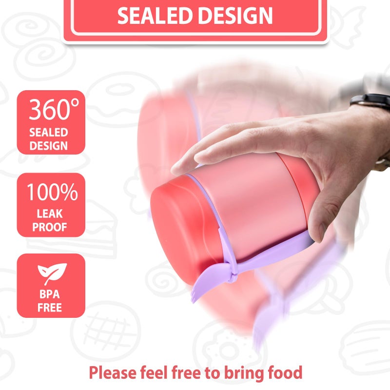 Howeemo 10oz Soup Thermo for Hot Food Kids,Lunch Thermo Kids Food Jar with Spoon Hot Insulated Food Containers,Leak Proof Stainless Steel Wide Mouth Lunch Thermo Jar for School(Pink) - Image 5