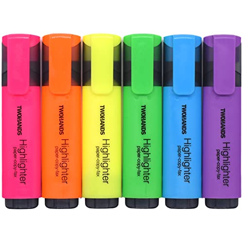 TWOHANDS Highlighters,Chisel Tip Marker Pens,6 Assorted Colors,with Large Ink Reservoir for Extra Long Marking 20062 - Image 1