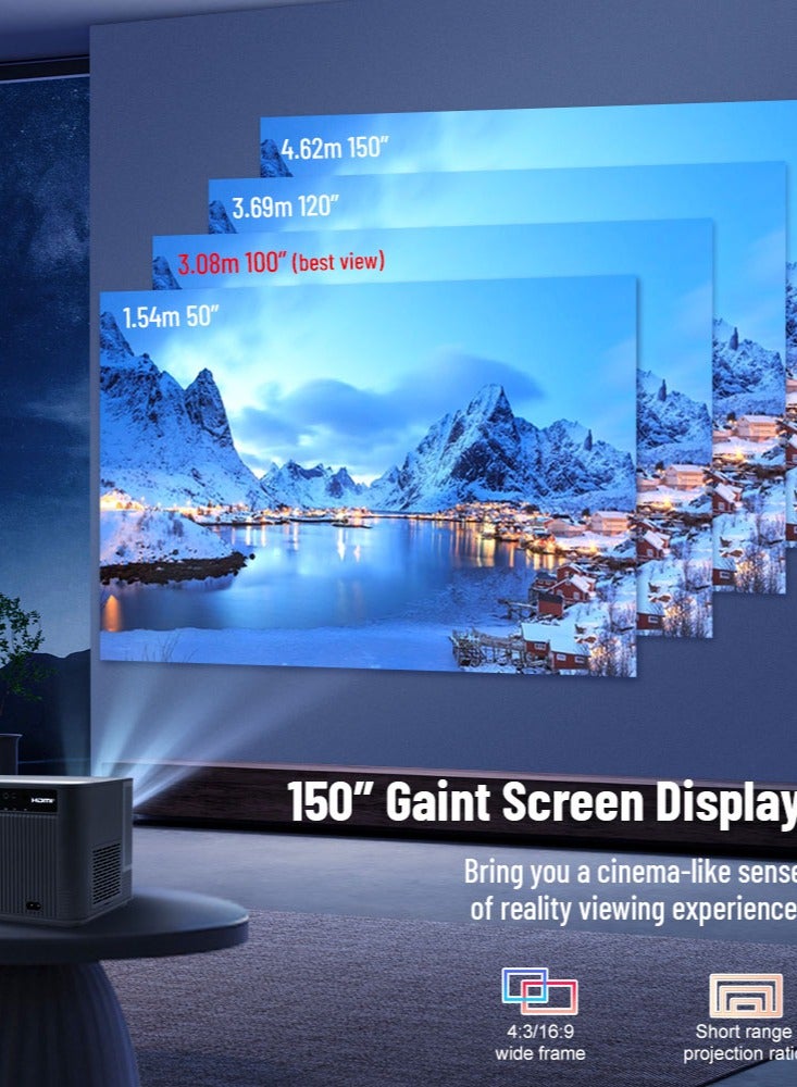 جهاز عرض مزود بشبكة واي فاي 5G وبلوتوث، جهاز عرض محمول يدعم دقة 4K 1080P، والتركيز التلقائي وانحراف المحور، والتكبير، وجهاز عرض أفلام فيديو مسرح منزلي متوافق مع/HDMI/USB/الهاتف/الكمبيوتر المحمول/عصا التلفزيون - Image 4