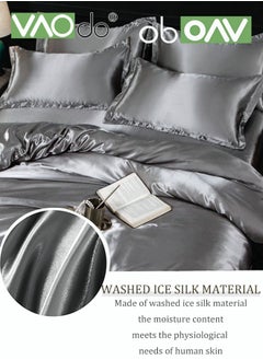 VAOdo 4PCS Comforter Set Luxurious Satin Bedding Set Breathable Moisture Absorbing Suitable for All Seasons Skin-friendly No Pilling Duvet Cover Set King Size 2.0M Bed 200x230cm Grey  - Image 2