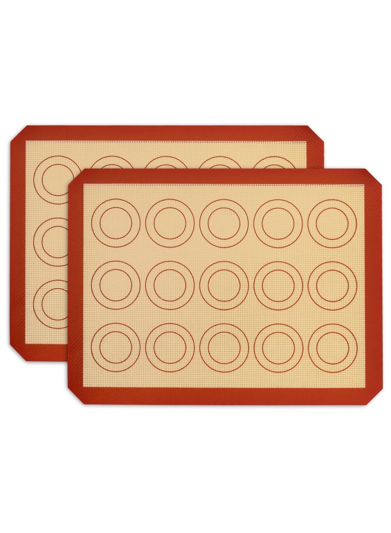 Non-Stick Silicone Baking Mats (Red Macron,2-Pack)
