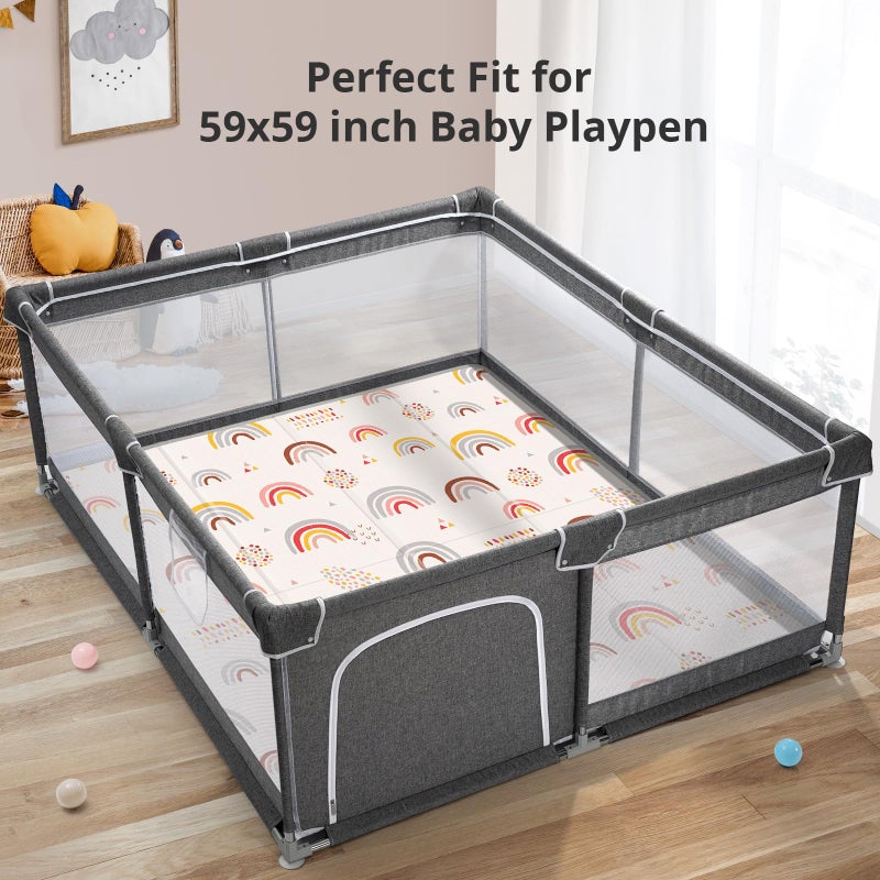 PIGLOG Baby Play Mat, Middle 59X59" Playmat for Playpen, 0.8 Inch Thick Foldable Baby Crawling Mat, Portable Playmat for Babies and Toddlers, Infants, Toddler, Kids - Image 2