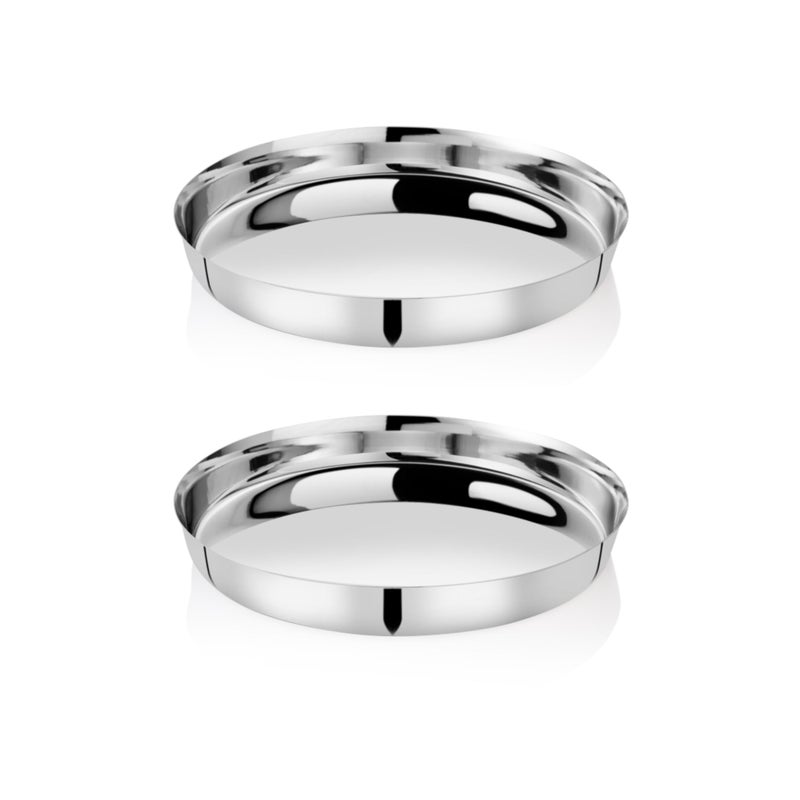 EMBASSY Plain Khumcha Spl/Dinner Plate, Size 13, 28.6 cms (Pack of 2, Stainless Steel) - Image 3