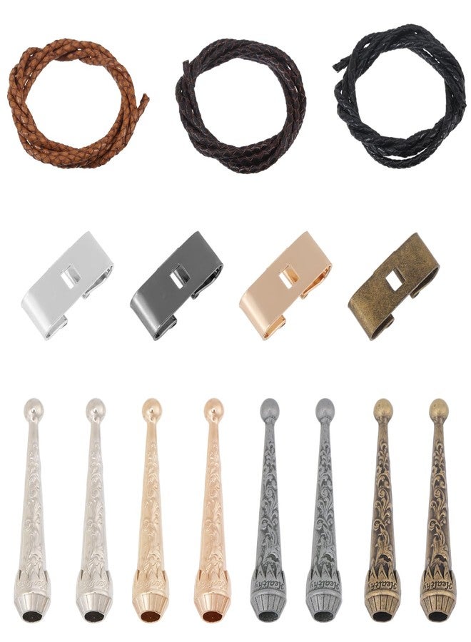 CHGCRAFT 4 Color Bolo Tie Making Kit 8 Pcs Bolo Tie Tips 4 Pcs Bolo Tie Slides Clasps 3 Pcs Cowhide Bolo Tie Cord Alloy Bolo Tie Buckle Accessories for Bolo Tie Making - Image 1