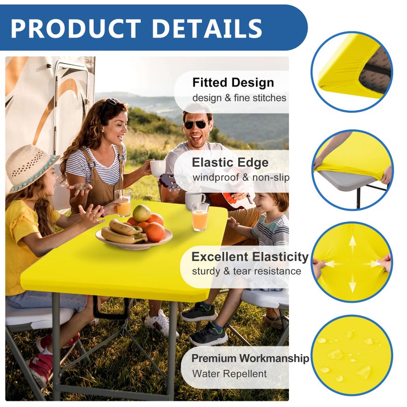 Enjoyidea Fitted Tablecloth for 6 Foot Rectangle Tables-6 Pack Yellow Elastic Outdoor Picnic Table Cover-Spandex Stretch Folding Table Cloths 6 ft for Camping Dining Room Patio Kitchen Banquet Party - Image 2