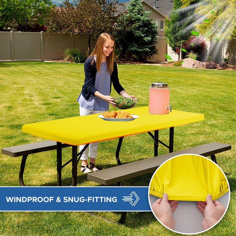 Enjoyidea Fitted Tablecloth for 6 Foot Rectangle Tables-6 Pack Yellow Elastic Outdoor Picnic Table Cover-Spandex Stretch Folding Table Cloths 6 ft for Camping Dining Room Patio Kitchen Banquet Party - Image 3