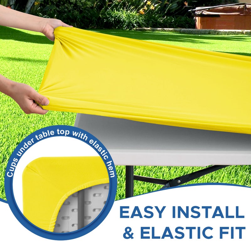 Enjoyidea Fitted Tablecloth for 6 Foot Rectangle Tables-6 Pack Yellow Elastic Outdoor Picnic Table Cover-Spandex Stretch Folding Table Cloths 6 ft for Camping Dining Room Patio Kitchen Banquet Party - Image 5