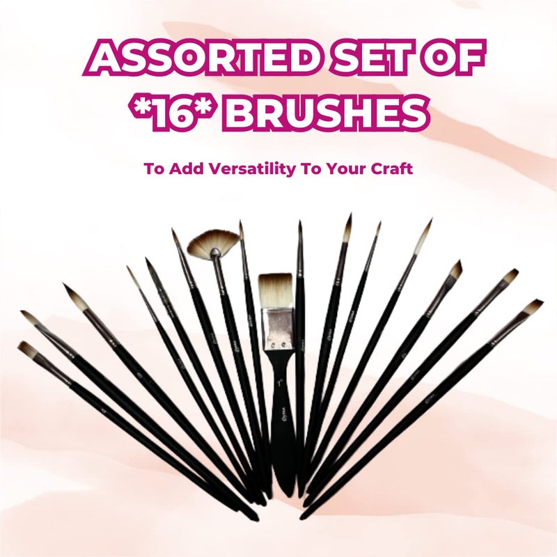 Oytra Paint Brush Set of 16 Professional Artist Painting Brush for Acrylic, Watercolor, & Gouache Painting with Brush Holder - Cruelty-Free - Image 3