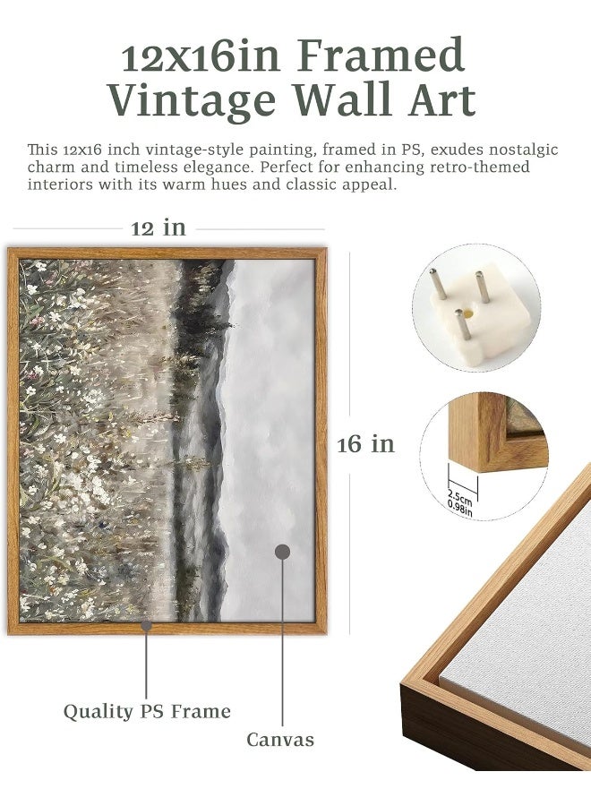UPWOIGH Framed Wall Art Decorations Classical Oil Painting Canvas Prints Champ fleuri Vintage Wall Art for Home Room Bathroom Decor 12x16in - Image 2