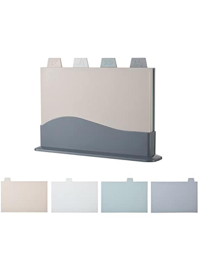 Plastic Cutting Board with Storage Shelf set of 4) for Kitchen Different Food TypesColorCoded DishwasherSafe NonSlipwith e Saving Storage Case grey) - Image 1